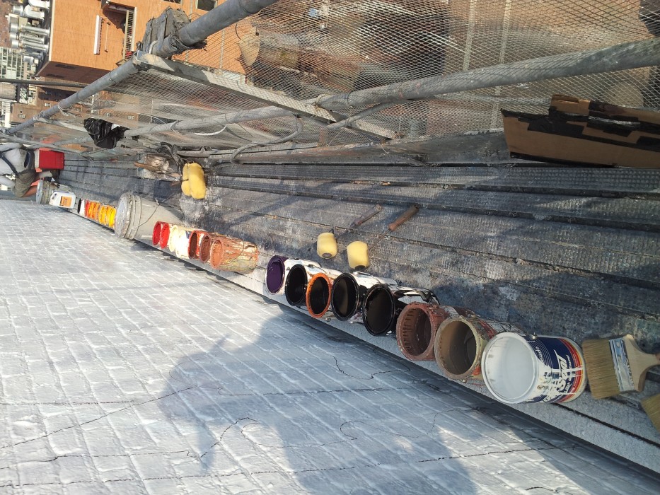 A selection of the paints on the scaffolding.