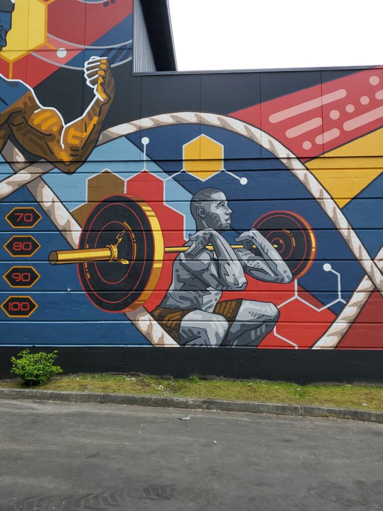 Fitness Compound Mural is a large scale painting painted on a fitness center in Bothell WA